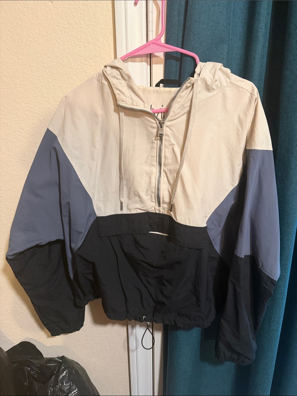 Calvin Klein Cream, Blue & Black Colorblock Bomber Anorak